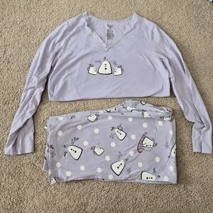 Lavender Pajama Set with Snowman Print